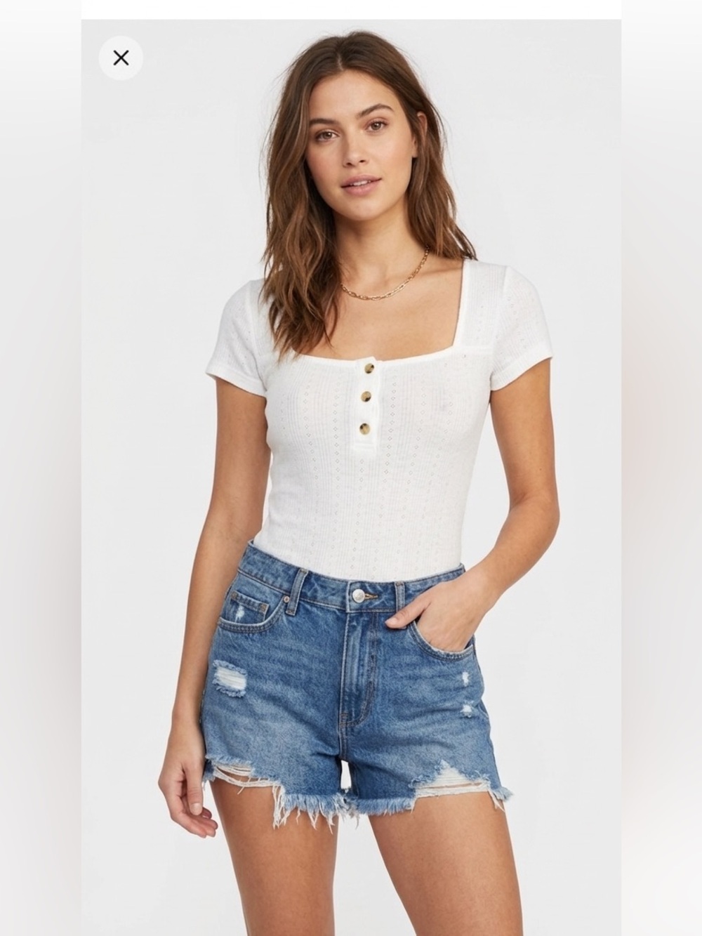 SO White one piece bodysuit with square neck and buttons SIZE Small